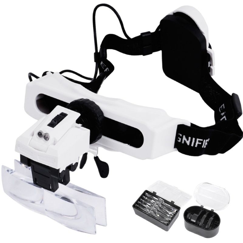 Electronics Repair Glasses - แว่นขยายแบบคาดศีรษะเรืองแสงพร้อมหลอดไฟ LED เครื่องประดับแว่นขยาย Loupe มือที่สาม f