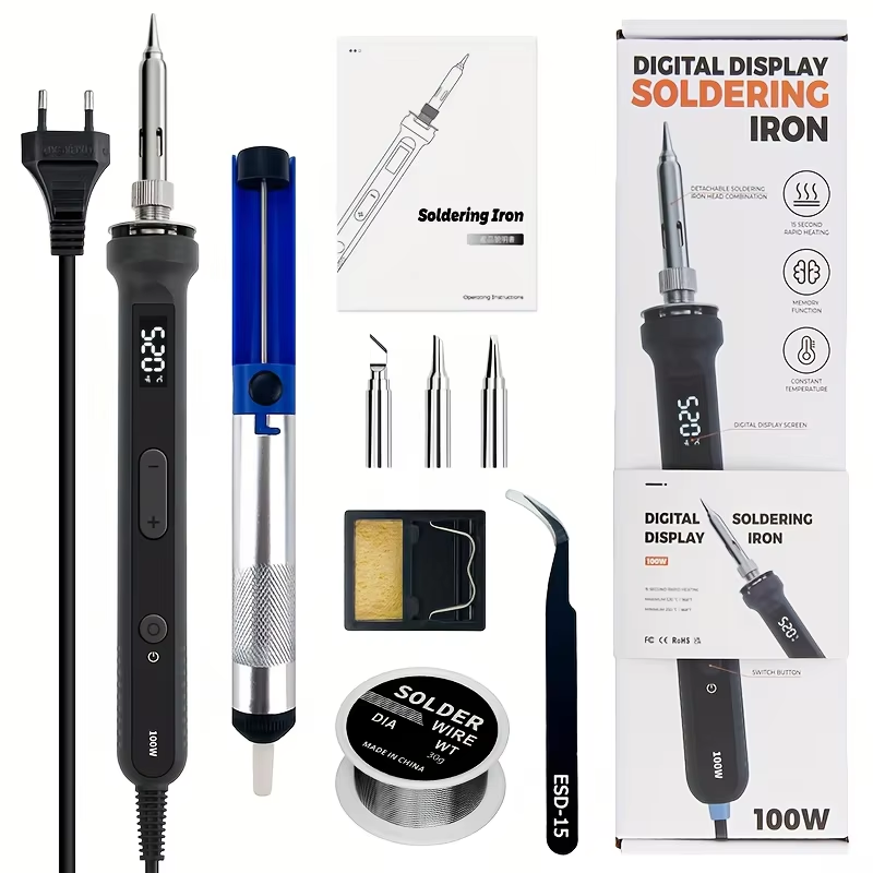 Electronics Repair Parts - ชุดเครื่องมือบัดกรีดิจิตอล 100W ปรับอุณหภูมิได้ สำหรับซ่อมมอเตอร์ไซค์และซ่อมวงจรอิเล็กทรอนิกส์