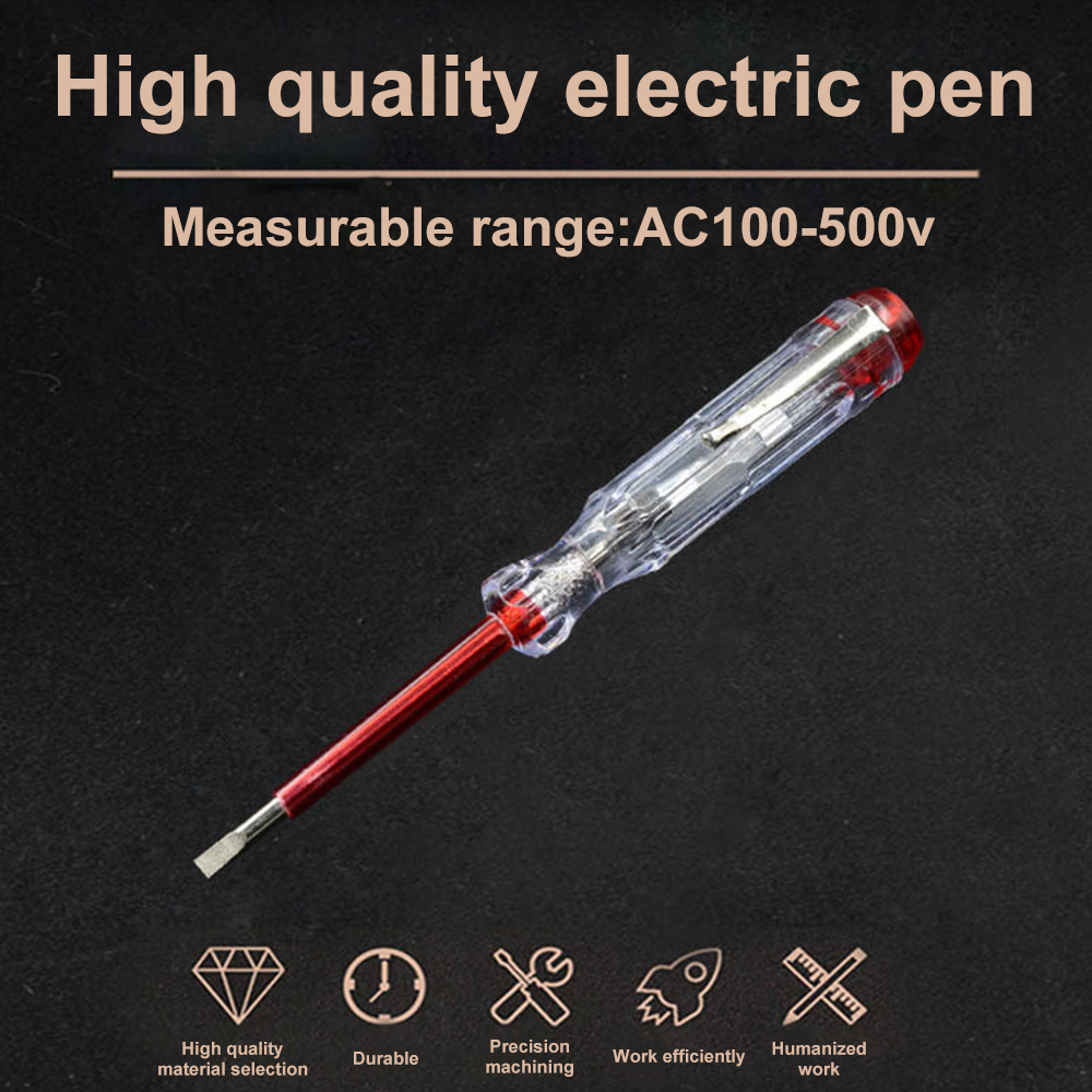 Circuit Test Pencil - ปากกาทดสอบไฟฟ้า 100-500V แบบพกพา ไขควงแบน เครื่องมือไฟฟ้า เครื่องมือช่าง
