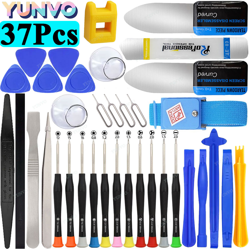 Phone Opening Tool - ชุดไขควงซ่อมโทรศัพท์มือถือ, เครื่องมือถอดประกอบแท็บเล็ตและโทรศัพท์สำหรับการเปิดหน้าจอ, การถอดแบตเตอรี่ และการทำความสะอาดฝุ่น