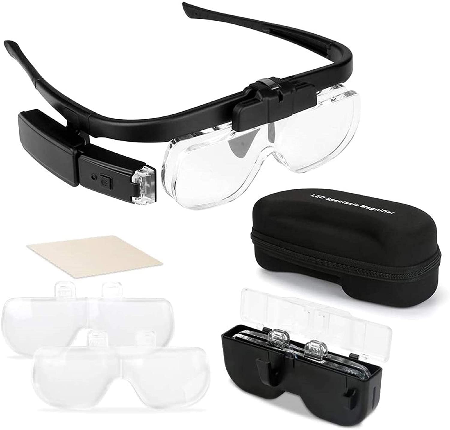 Electronics Repair Glasses - แว่นขยายแว่นขยาย 1.5X/2X/ 2.5X/3.5X/4X/4.5X USB ชาร์จไฟ LED