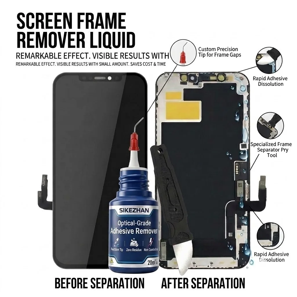 Phone Opening Tool - ชุดทำความสะอาดและลอกกาวเกรดออปติคอล SIKEZHAN ขนาด 20 มล. พร้อมเข็มจ่ายกาวและเครื่องมือแงะสำหรับซ่อมหน้าจอโทรศัพท์