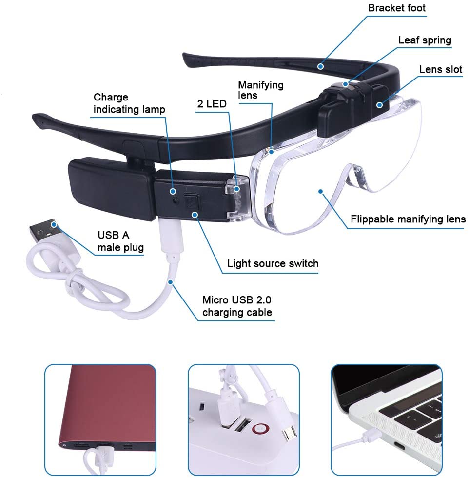 แว่นขยายแว่นขยาย 1.5X/2X/ 2.5X - Electronics Repair Glasses บทวิจารณ์และราคา