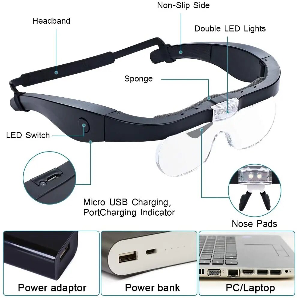 แว่นขยายแบบสวมหัวพร้อมไฟ LED 2 - Electronics Repair Glasses บทวิจารณ์และราคา
